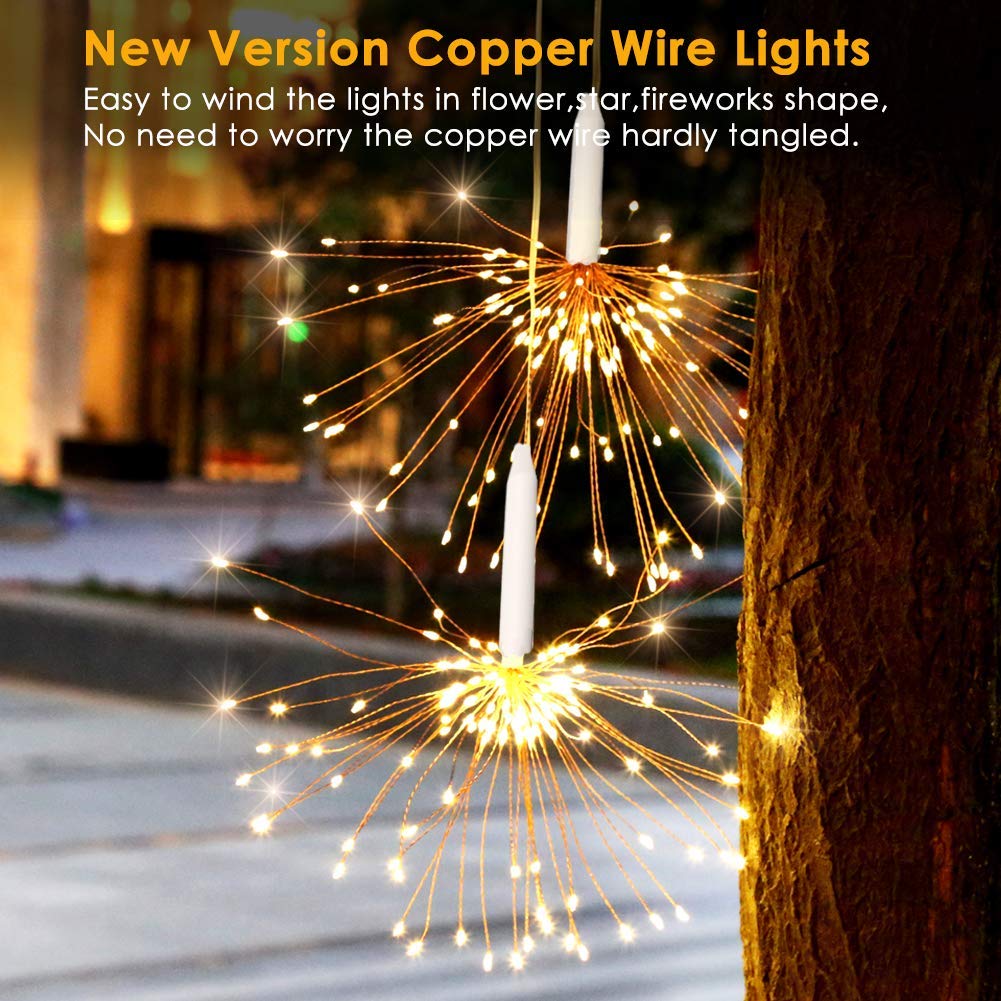 2 Pack 120 Bright Remote Control Explosion Star LED Fireworks Light Warm White