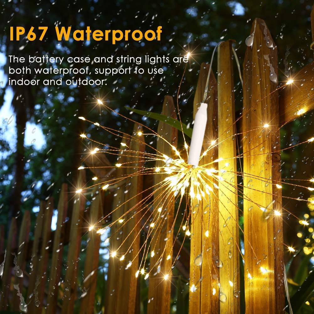 2 Pack 120 Bright Remote Control Explosion Star LED Fireworks Light Warm White