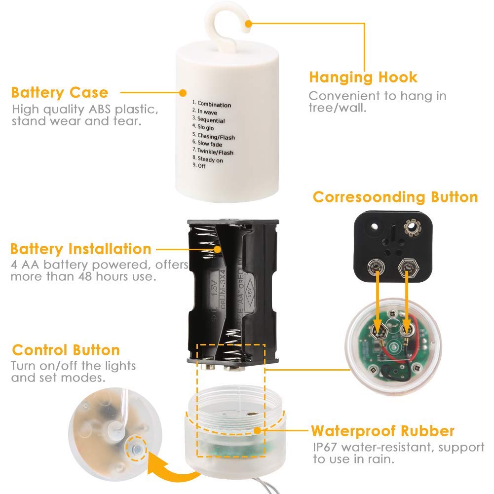 2 Pack 120 Bright Remote Control Explosion Star LED Fireworks Light Warm White