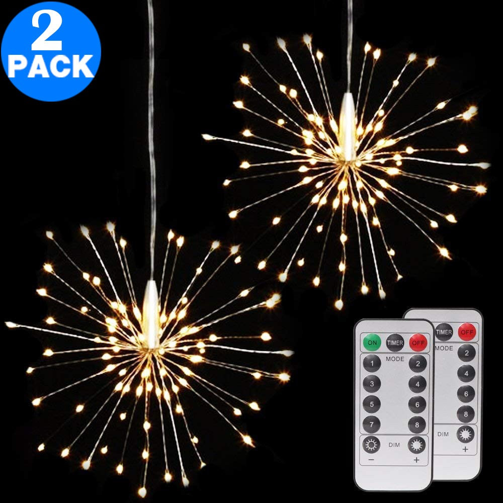 2 Pack 120 Bright Remote Control Explosion Star LED Fireworks Light Warm White