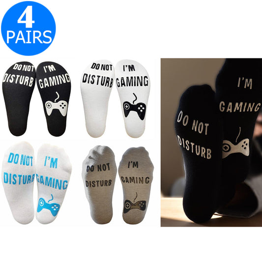 4 Pairs Of Mens Funny Do Not Disturb I'm Gaming Ankle Socks One Size Style 1 Style 2 Style 3 Style 4