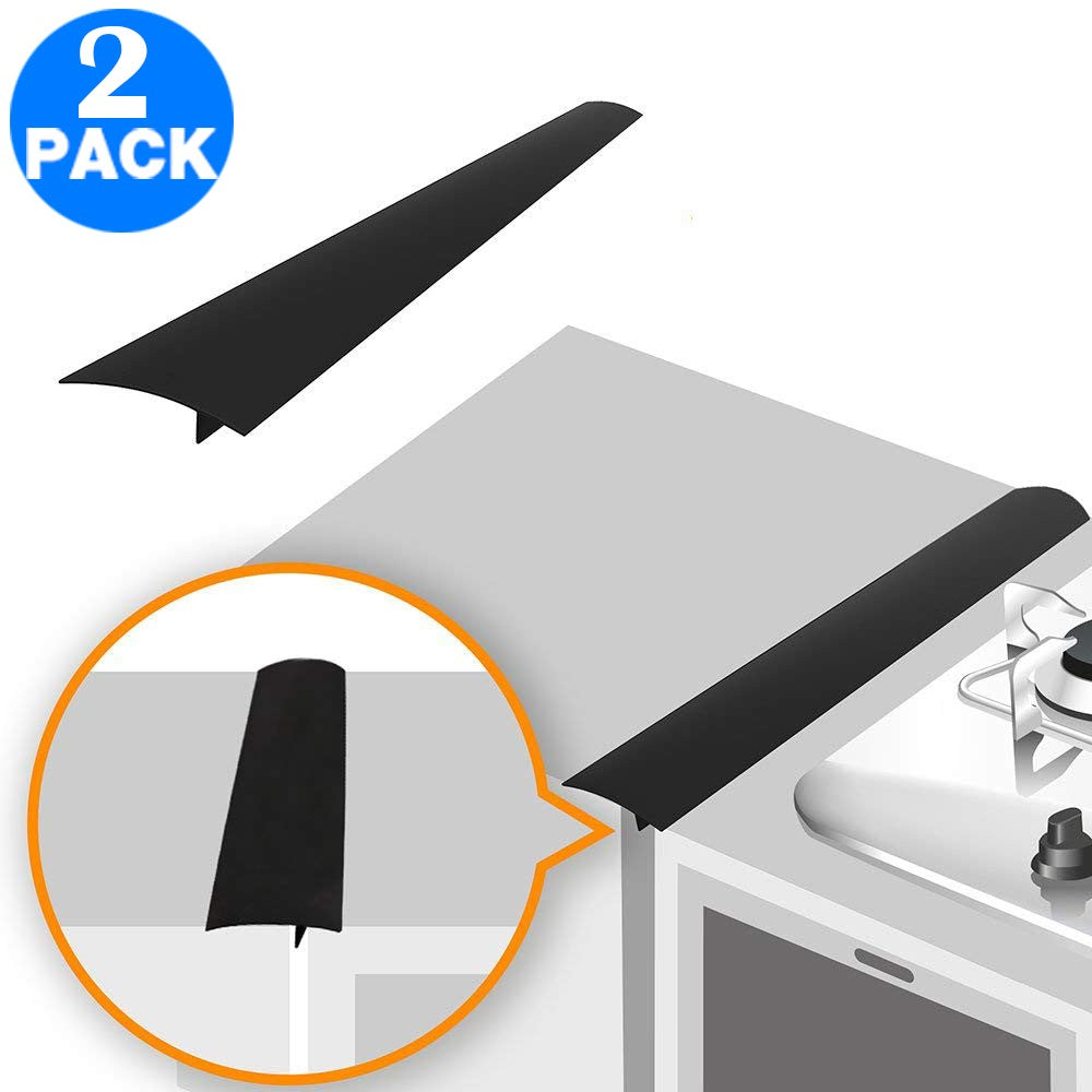 2 Pack Silicone Kitchen Stove Counter Gap Cover Black