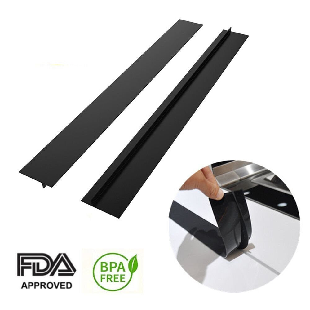2 Pack Silicone Kitchen Stove Counter Gap Cover Black