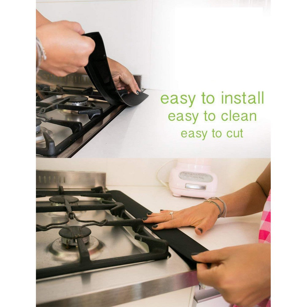 2 Pack Silicone Kitchen Stove Counter Gap Cover Black