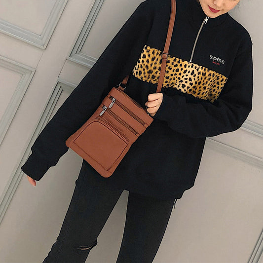 Women Genuine Leather Crossbody Little Purse-Dark brown