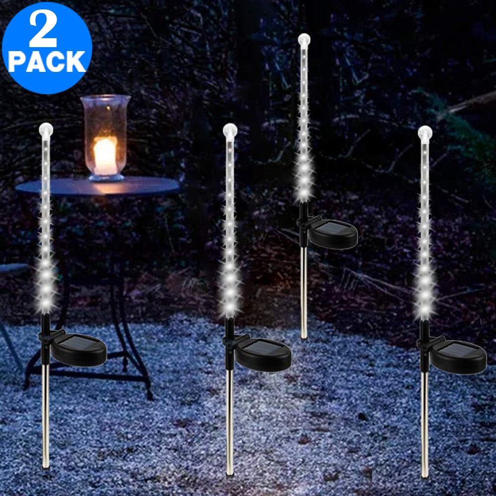 2 X 25 LED Fairy Falling Rain Waterproof Solar Powered Ground Lights White