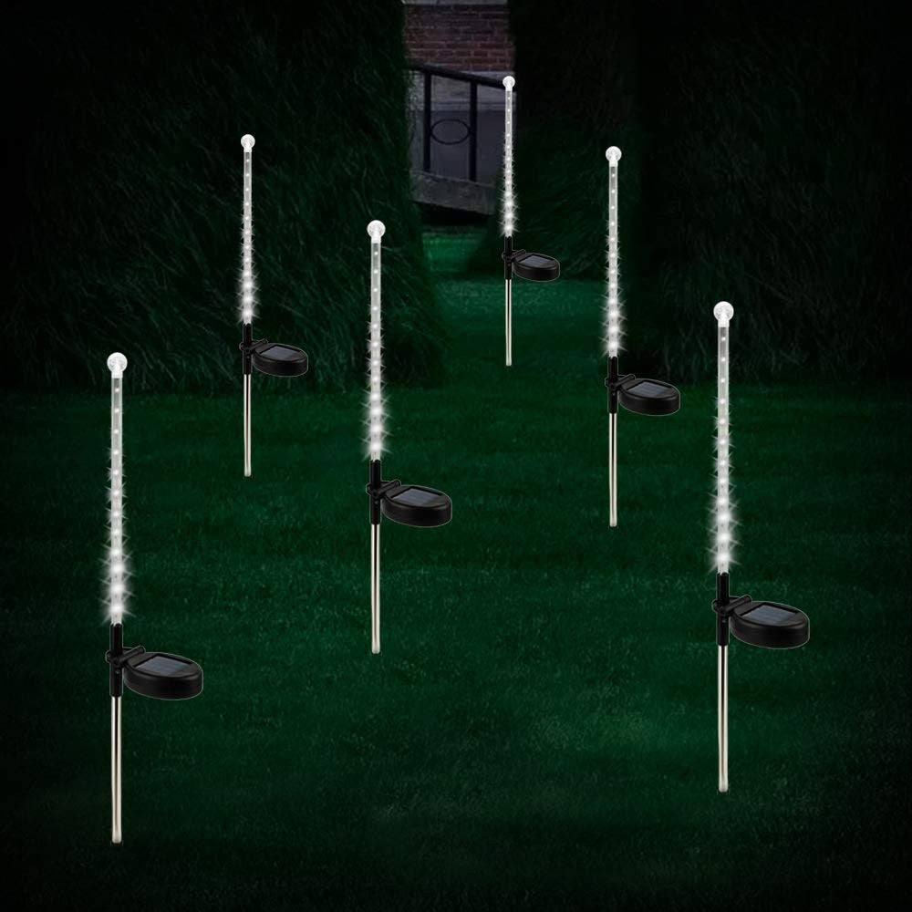 2 X 25 LED Fairy Falling Rain Waterproof Solar Powered Ground Lights White