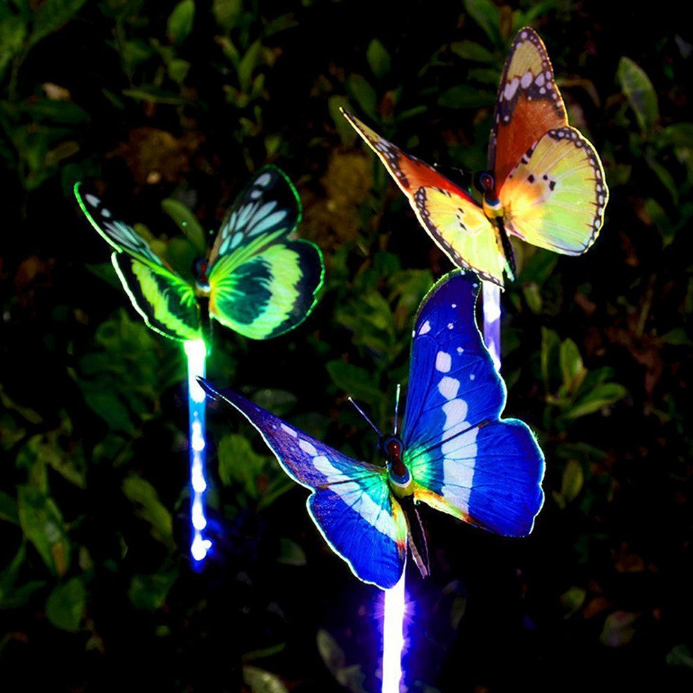 3 Pack Colour Changing 5 LED Butterflies Solar Landscape Lights