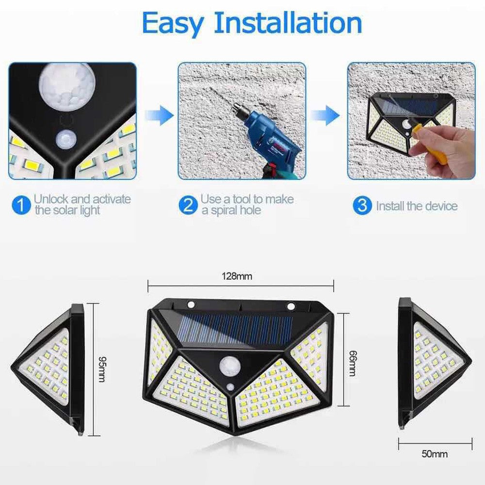 2 X 100 LEDs 4 Side Illumination Solar Powered Motion Sensor Lights