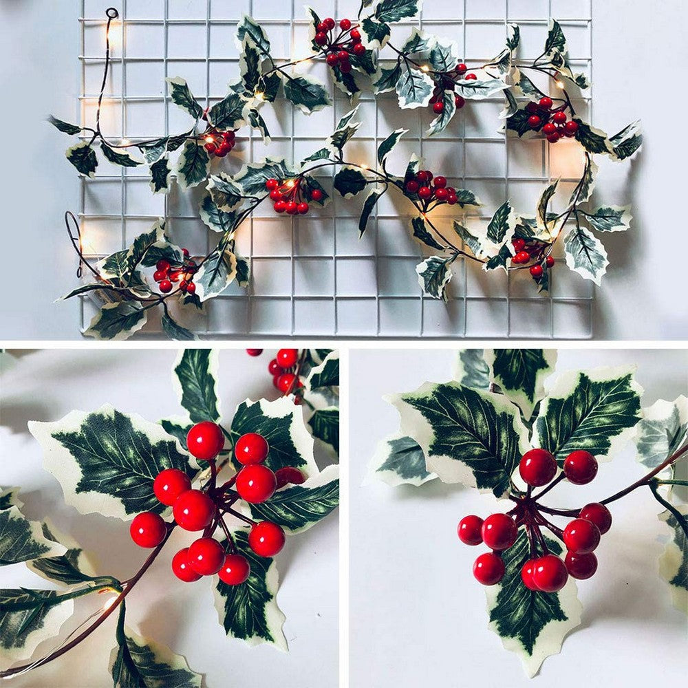 2 X Christmas Red Fruit Rattan Decoration Warm White String Lights