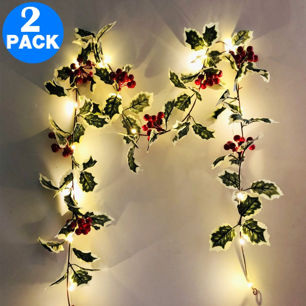 2 X Christmas Red Fruit Rattan Decoration Warm White String Lights