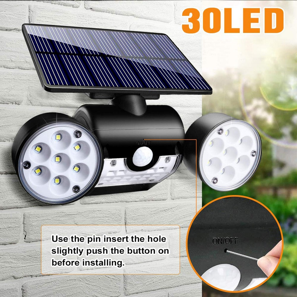 2 X 30 LED Dual Heads Motion Sensor Solar Powered Lights Wall Lights