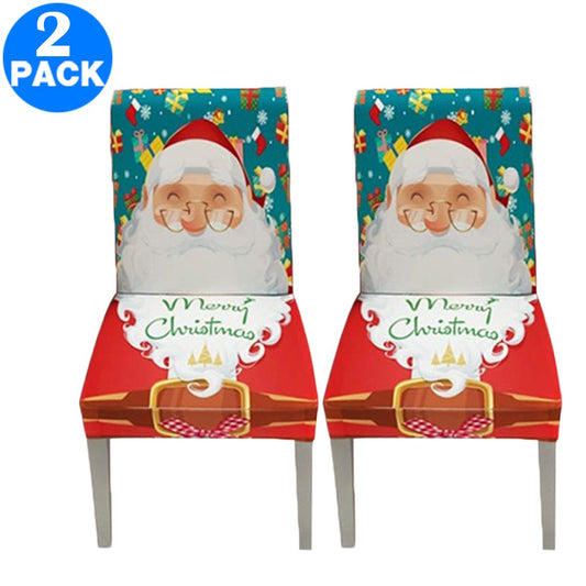 2 X Christmas Stretch Removable Washable Dining Chair Covers Seat Slipcovers Style 1