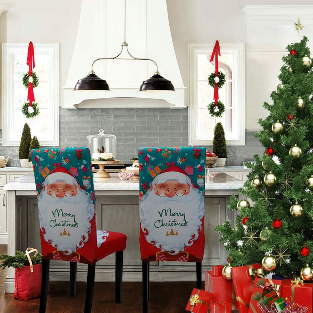 2 X Christmas Stretch Removable Washable Dining Chair Covers Seat Slipcovers Style 1