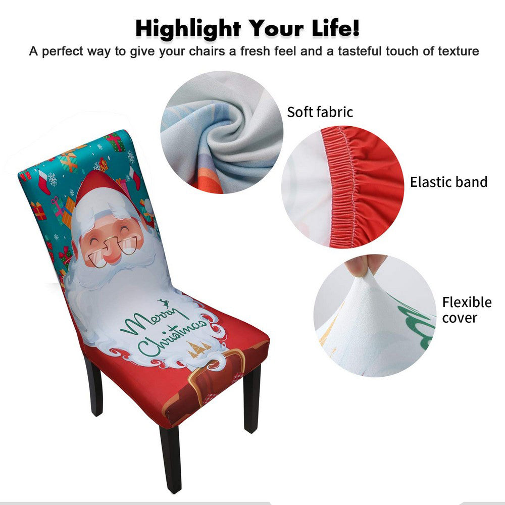2 X Christmas Stretch Removable Washable Dining Chair Covers Seat Slipcovers Style 1
