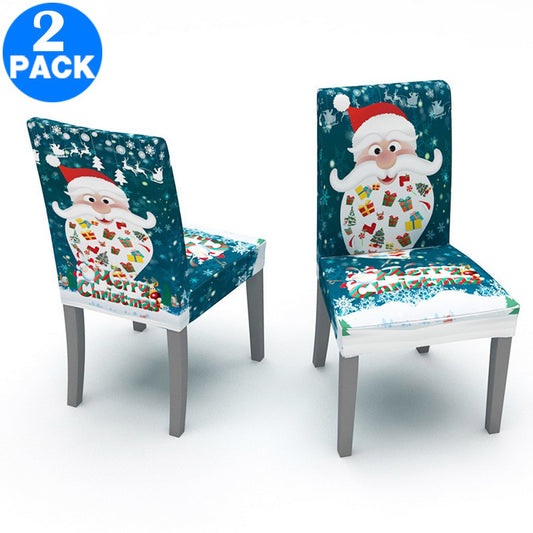 2 X Christmas Stretch Removable Washable Dining Chair Covers Seat Slipcovers Style 3