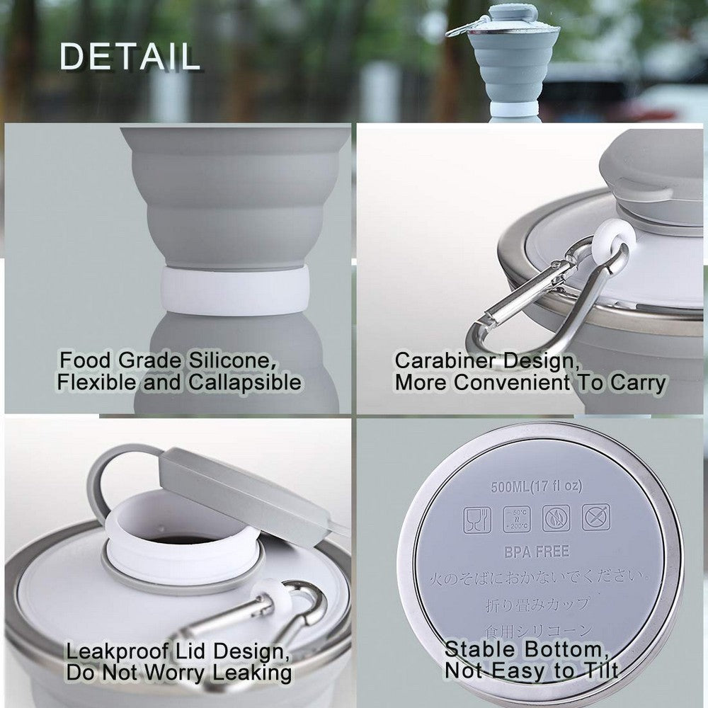500ml Silicone Collapsible Water Bottles Grey