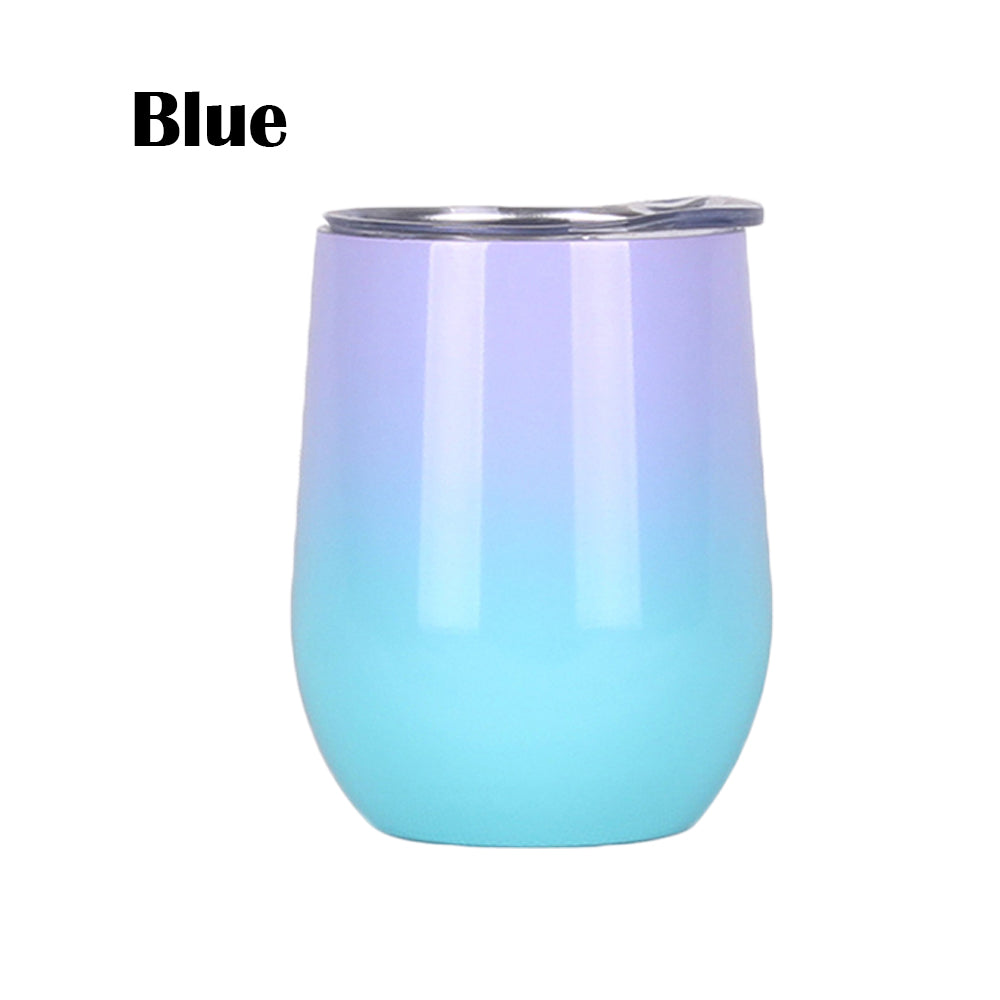 2 Pack 12 OZ Gradient Colour Stainless Steel Wine Glass with Lids and Straws Blue