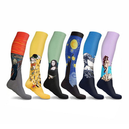 6 Pairs Famous Painting Compression Socks L