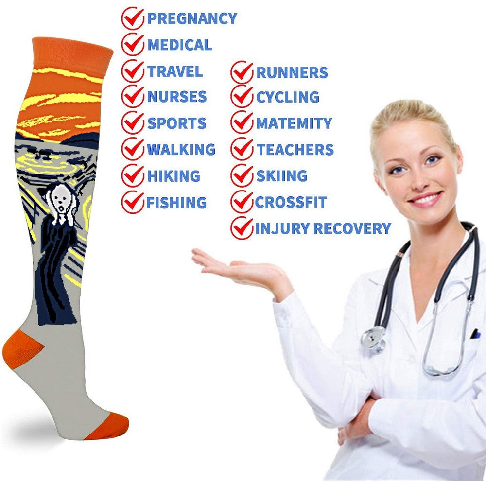 6 Pairs Famous Painting Compression Socks L
